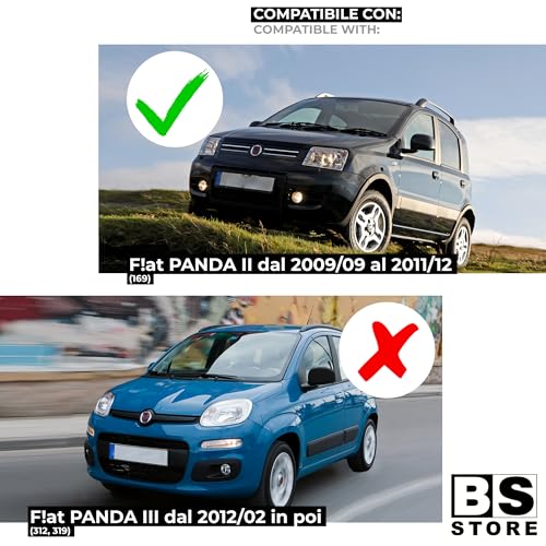 BSSTORE Specchietto Retrovisore Esterno Nero per F!at Panda dal 2009 al 2011 (169) con Regolazione Manuale
