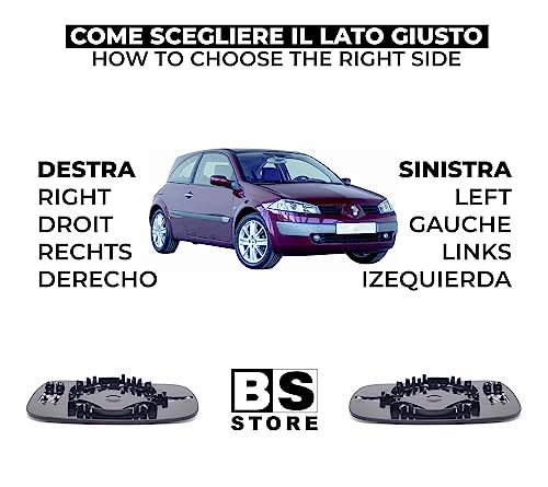 BSSTORE Vetro Specchietto Retrovisore Termico per MEGANE 2002-2008, SCENIC 2003-2009