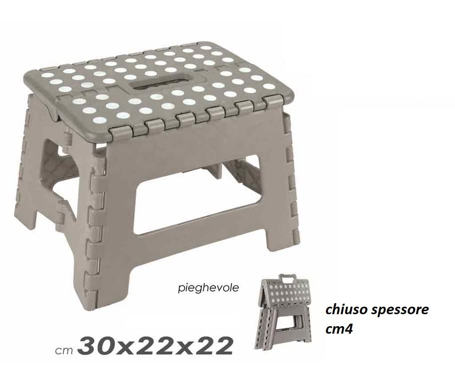 BSSTORE Sgabello Pieghevole Da Cucina 30x22x22 In Plastica Con Piano Antiscivolo (Grigio)