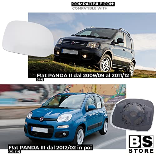 BSSTORE Piastra Vetro Specchio Retrovisore per F!at PANDA dal 2009 in poi