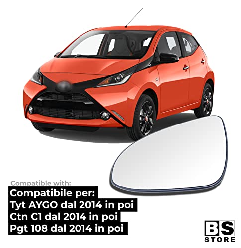 BSSTORE Piastra Vetro Specchio Retrovisore Termica per Tyt AYGO, Ctr C1, Pgt 108 dal 2014 in poi
