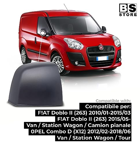 BSSTORE Calotta Specchietto Retrovisore Nera per F!AT Doblo (263) dal 2010, 0PEL Combo (X12) dal 2012