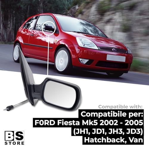 BSSTORE Specchietto Retrovisore Esterno Nero per F0RD Fiesta Mk5 2002-2005 con Regolazione Manuale