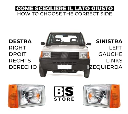 BSSTORE Faro Proiettore Anteriore R2 per Panda dal 1986 al 2003 (141, 141A) Regolazione Elettrica