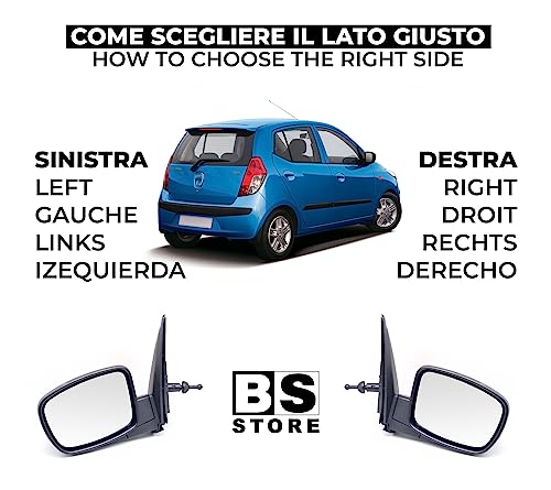 BSSTORE Specchietto Retrovisore Esterno Nero per HYUND@I I10 I 2008-2013 con Regolazione Manuale