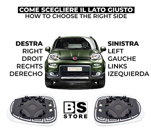 BSSTORE Piastra Vetro Specchio Retrovisore Termica per F!at PANDA dal 2009 in poi