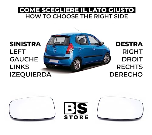 BSSTORE Vetro Specchietto Retrovisore per HYUND@I I10 I 2008-2013