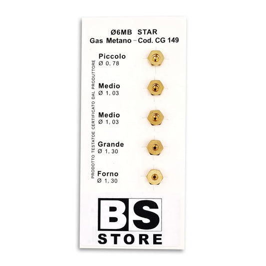 BSSTORE CG149 Kit 5 Ugelli 6MB Gas Metano Universali per Cucine e Forni | Misure (Piccolo 0,78-2x Medio 1,03 - Grande 1,30 - Forno 1,30)