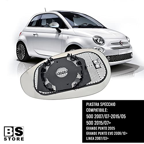 BSSTORE Piastra Vetro Specchio Retrovisore - Compatibile Grande Punto 2005, Grande Punto EVO 2009, Linea 2007, 500 dal 2007 in poi