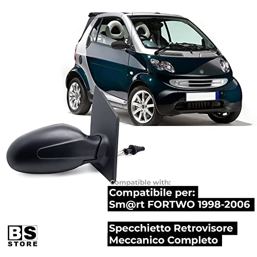 BSSTORE Specchietto Retrovisore per Sm@rt FORTWO dal 1998 al 2006 (450) Completo con Specchio e Regolazione Meccanica