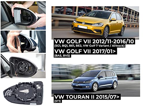 BSSTORE Piastra Vetro Specchio Retrovisore Termica per GOLF 7 dal 2012, TOURAN dal 2015