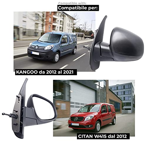 BSSTORE Specchietto Retrovisore Esterno per KANGOO dal 2012 al 2021 e CITAN W45 dal 2012 Completo con Regolazione Meccanica