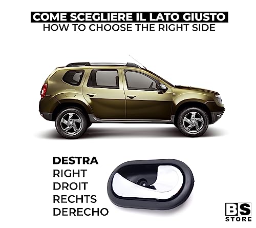 BSSTORE Maniglia Porta Interna Cromata Anteriore e Posteriore per D@cia Duster 2010-2017, Sandero 2008-2012