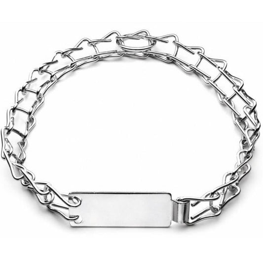 BSSTORE Collare Per Cani A Scaletta In Acciaio Nichelato Tipo Leggero Con Anello E Targhetta Identificativa