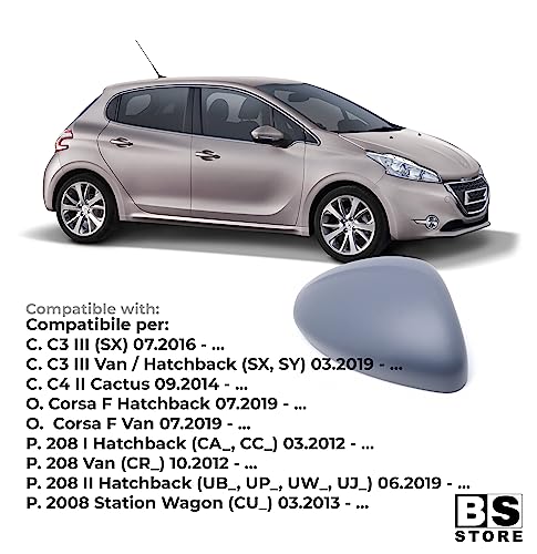 BSSTORE Calotta Specchietto Retrovisore da Verniciare con Primer per PEUGE0T 208, C!TROËN C3 C4, 0PEL Corsa F