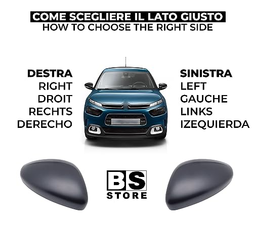 BSSTORE Calotta Specchietto Retrovisore Nera per C!TROËN C3 2016, C4 Cactus 2014 | PEUGE0T 208 2012, 2008 2013 | 0PEL Corsa F 2019