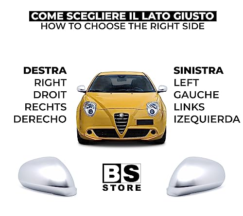 BSSTORE Calotta Specchietto Retrovisore Cromata Satinata per GIULIETTA dal 2010, MITO dal 2008, 159 2005-2012