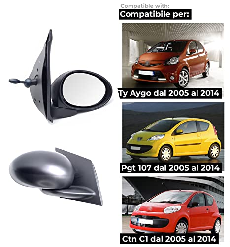 BSSTORE Specchietto Retrovisore per Tyt Aygo, Ctr C1, Pgt 107 dal 2005 al 2014 Completo con Regolazione Meccanica