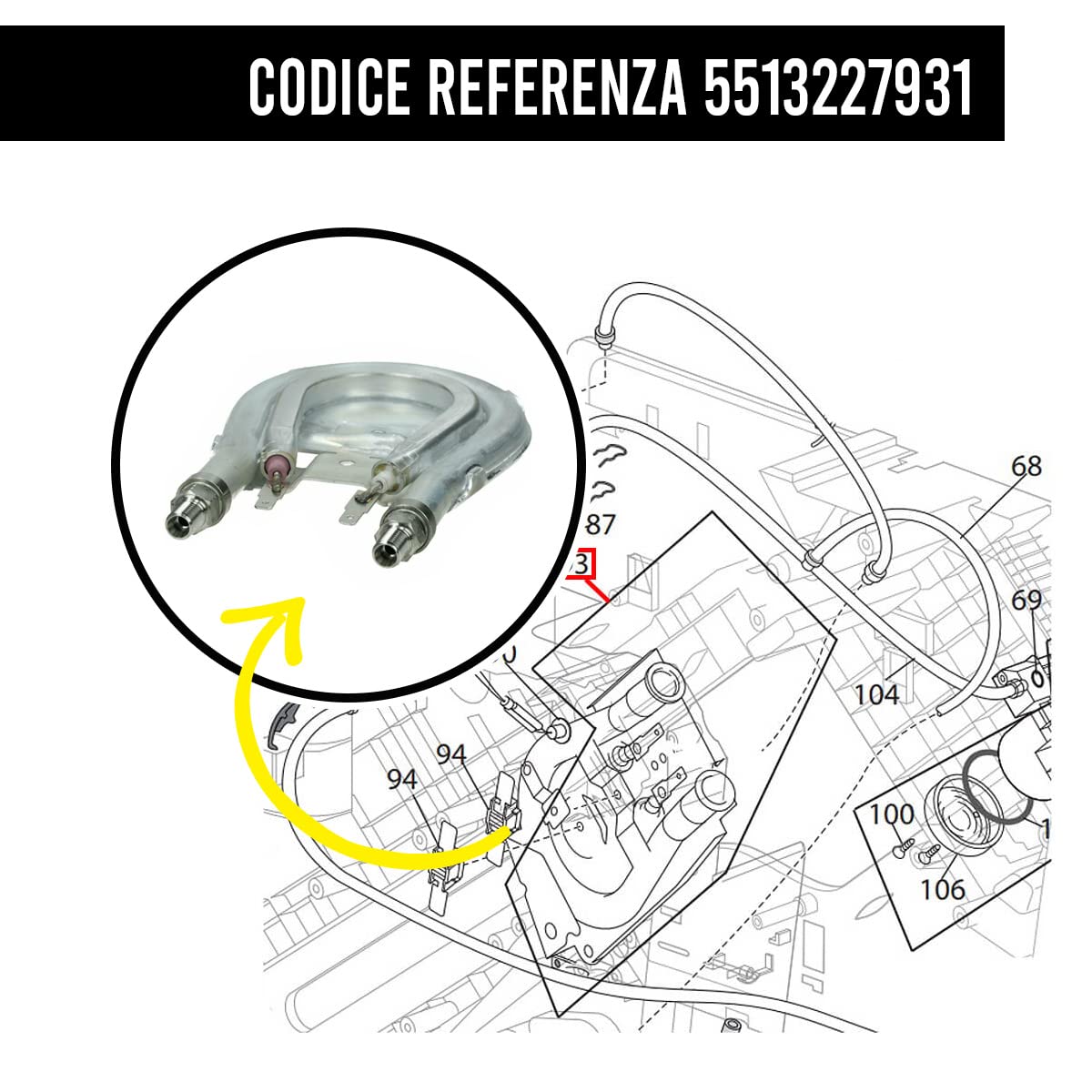 BSSTORE 5513227931 Vaporizzatore Caldaia Vapore 1000W - Compatibile DeLonghi Elemento Riscaldante per Macchina da Caffè ESAM ECAM
